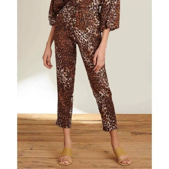 Veronica Beard | Women's Oksana Cropped Leopard Print 100% Linen Pants Size 4 - Picture 1 of 8